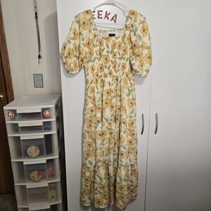 Like New Mikarose Yellow Floral Smocked Dress